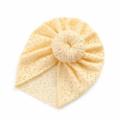 Caciulita galbena tip turban cu model ajurat mbh24-1-c9