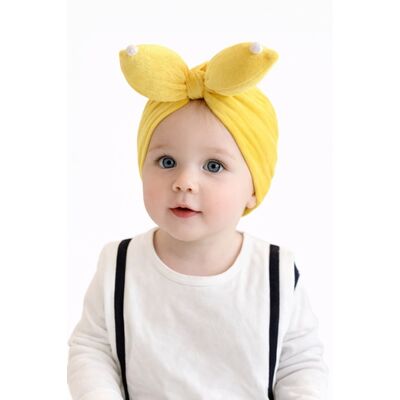 Caciulita galbena tip turban din catifea cu perlute mdx-19088-1