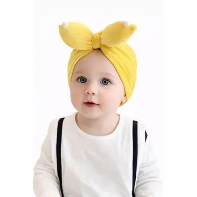 Caciulita galbena tip turban din catifea cu perlute mdx-19088-1