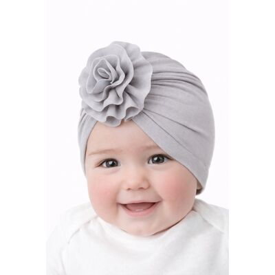 Caciulita gri tip turban cu floare aplicata in fata mbmz070-2-ct11