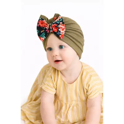 Caciulita kaki tip turban cu fundita inflorata mdx-21029-3-ct11