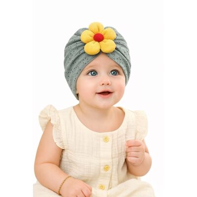 Caciulita kaky tip turban cu model ajurat si floare aplicata mdj0034-1-cd
