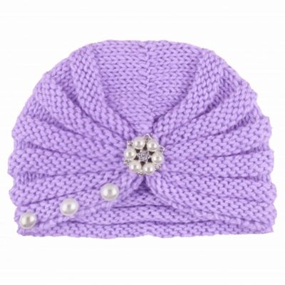 Caciulita lila crosetata tip turban cu perlute si strasuri mdx-19064-7-sa1