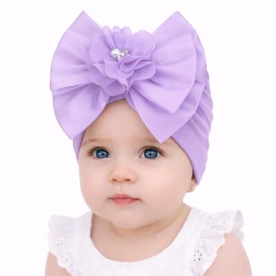 Caciulita lila tip turban cu funda din satin aplicata in fata mdmz048-6-ct5