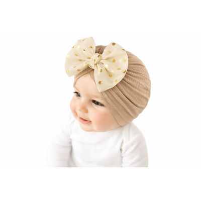 Caciulita maro tip turban cu fundita din tulle aplicata mbx-21005-1-cd
