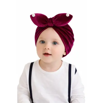 Caciulita mov tip turban din catifea cu perlute mdx-19088-4