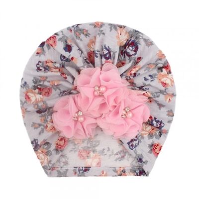 Caciulita tip turban cu floricele roz aplicate mdx-19062-3-c3