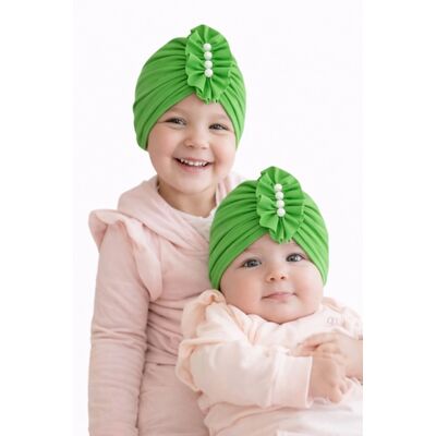Caciulita verde tip turban cu perlute aplicate in fata mbmz046-2-ct7