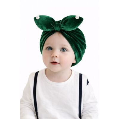Caciulita verde tip turban din catifea cu perlute mdx-19088-2