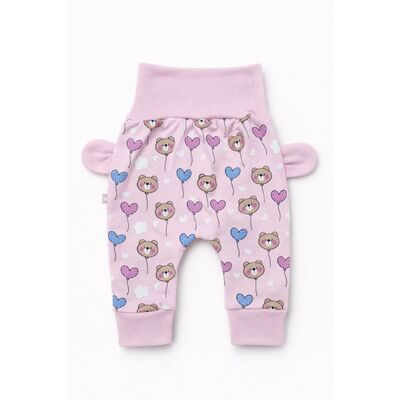 Pantaloni bebe roz cu ursuleti si inimioare - bumbac trpb0035