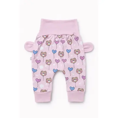 Pantaloni bebe roz cu ursuleti si inimioare - bumbac trpb0035
