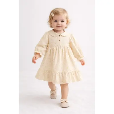 Rochita pentru bebelusi cu imprimeu floral delicat si guler rotund, crem tram0015