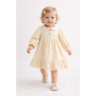 Rochita pentru bebelusi cu imprimeu floral delicat si guler rotund, crem tram0015