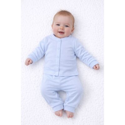 Set bebelusi 2 piese bumbac rib – bluza cu capse si pantaloni, culoare bleu tram0004-cp1