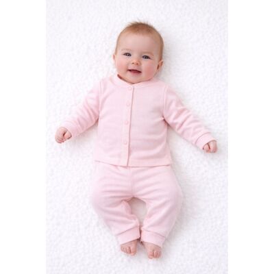 Set bebelusi 2 piese bumbac rib – bluza cu capse si pantaloni, culoare roz tram0005-cp1