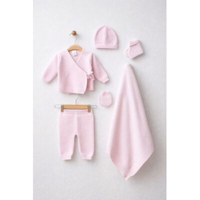 Set bebelusi 6 piese tricotate, culoare roz tram0009