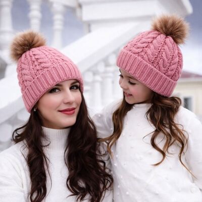 Set roz pudra caciulita pentru mama si bebe adoctsc48-1-sa6