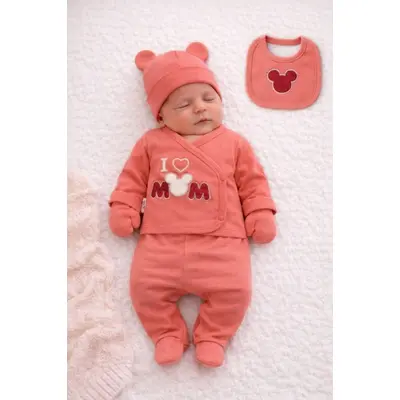Set serde bebeluși nou-născut 0&ndash;3 luni, 5 piese cu imprimarea &bdquo;i love mom&rdquo; - corai bgk2051