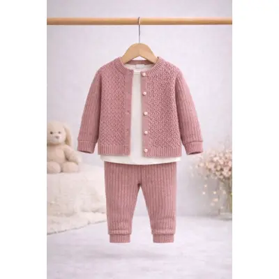 Set tricot 3 piese bigimay - roz pudrat bm1535-1