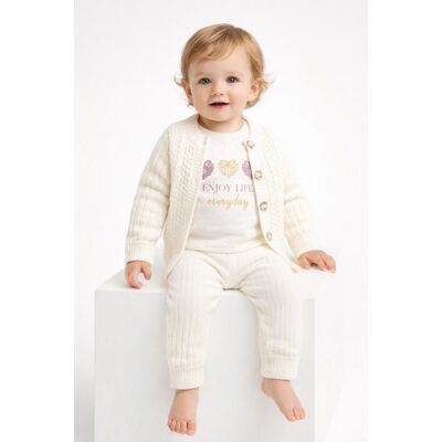 Set tricotat bebelusi 3 piese, cardigan + bluza + pantaloni trpb0007
