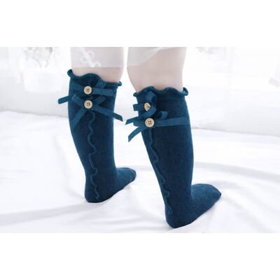 Sosete albastru inchis trei sferturi cu nasturei si fundite adskk100-4-c3