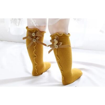 Sosete galben mustar trei sferturi cu nasturei si fundite adskk100-6-c3