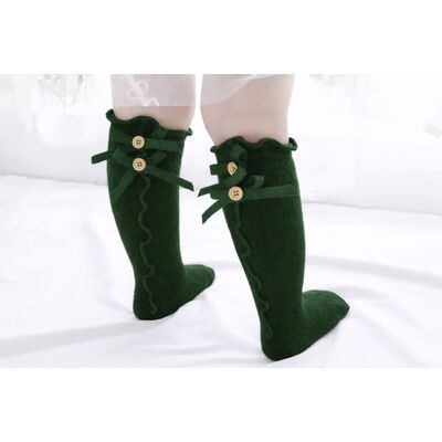 Sosete verde inchis trei sferturi cu nasturei si fundite adskk100-7-c3