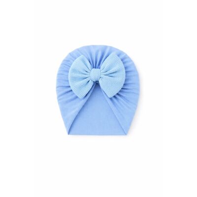 Caciulita bebelusi tip turban albastru deschis cu funda, material elastic si moale pentru fetite mbx-21008-2-ct3