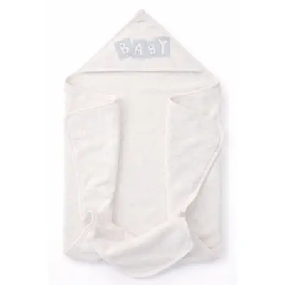Prosop bebelusi alb cu gluga si broderie baby, bumbac absorbant, ideal pentru nou nascut trpb0070