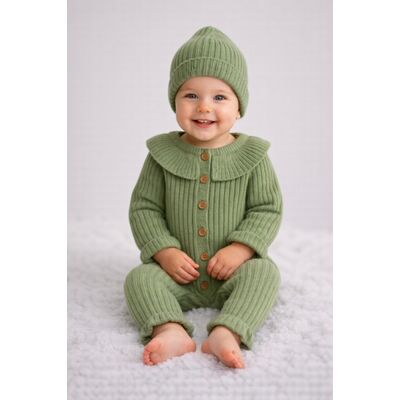 Salopetă tricotată baby my - verde by4140-1