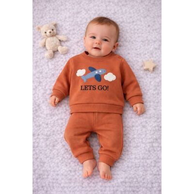 Set bebeluși baby go cu imprimare avion - portocaliu bt3758-1