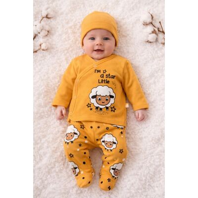 Set bebelus 3 piese bumbac cu imprimeu oita, bluza petrecuta si pantalonasi trpb0082