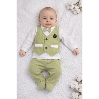 Set bebelusi 2 piese verde olive, vesta decorativa, bumbac, tinuta eleganta trpb0050