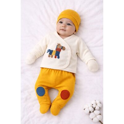 Set bebelusi 5 piese bumbac natural, tinuta completa bebelusi 0-3 luni trpb0054