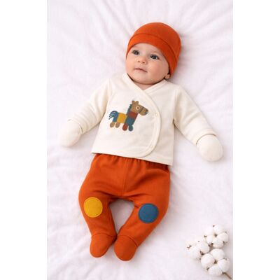 Set bebelusi 5 piese bumbac premium, tinuta completa bebelusi 0-3 luni trpb0053