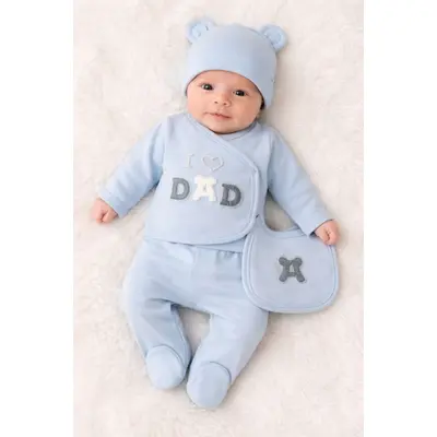 Set bleu serde baby &bdquo;i love dad&rdquo; &ndash; 5 piese din bumbac  bm2050