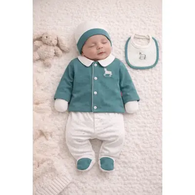 Set bymurat brodat pentru bebelusi 5 piese din bumbac - verde by9769