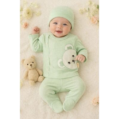 Set nana 3 piese bebelusi – bluza, pantaloni si caciulita din bumbac 100% ursulet bbl-bbn4