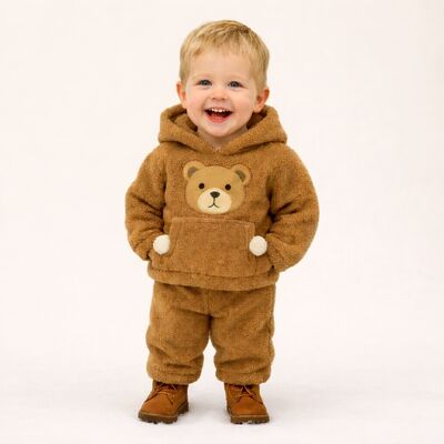 Set pufos hanorac si pantaloni welsoft - maro bbl64