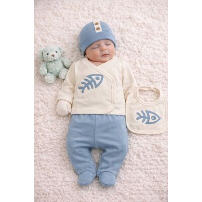 Set serde baby cu imprimeu pești – 5 piese din bumbac bm2057