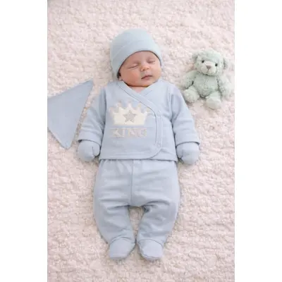 Set serde bleu baby &bdquo;king&rdquo; &ndash; 5 piese din bumbac bm2055