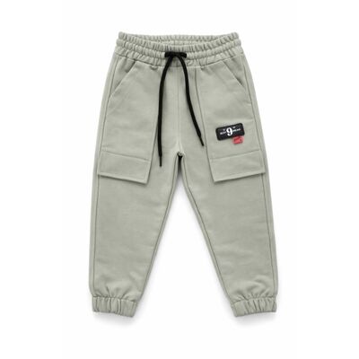 Pantaloni copii cargo din bumbac cu snur buzunare aplicate trpb0116