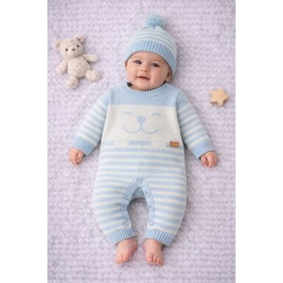 Salopetă tricotată cu caciulita uluda cu dungi bm91202-1