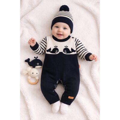 Salopetă tricotată uluda cu caciulita - balenute vesele b l91203-1