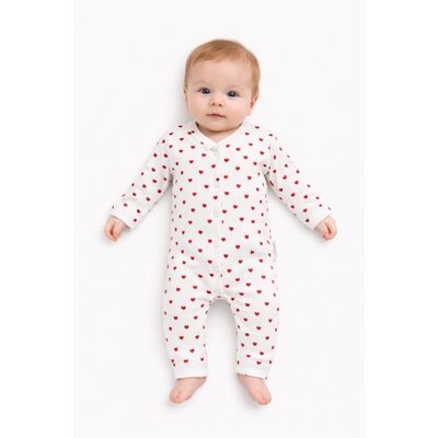 Salopeta bebe alba cu inimioare pijama bumbac overall fetite trpb0106