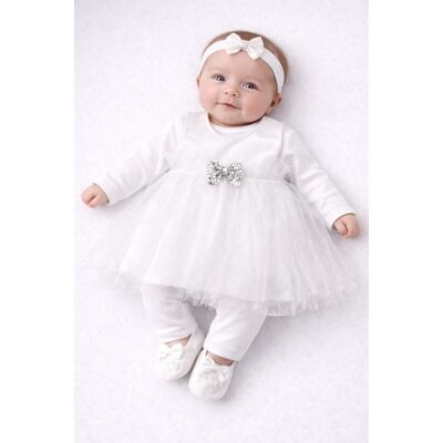 Set botez alb babyshah din tulle – ținută elegantă pentru fetițe bb1058
