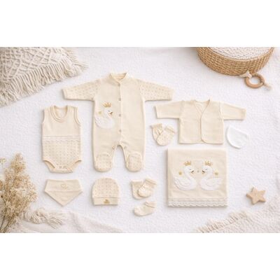 Set nou nascut premium 10 piese bumbac organic cu lebada trpb0108