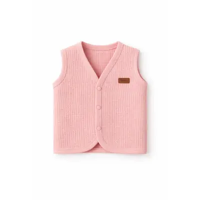 Vesta bebelusi bumbac texturat cu capse culoare roz pentru somn si casa trpb0097