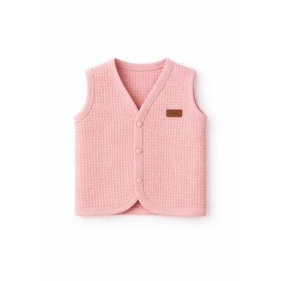 Vesta bebelusi bumbac texturat cu capse culoare roz pentru somn si casa trpb0097