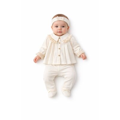 Set bebelus fetita, bumbac, elegant, bluza pantaloni bentita, 0-3 luni trpb0140